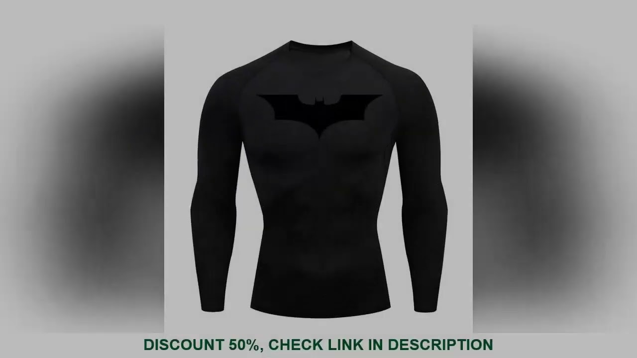 Bat Print Long Sleeve Compression Shirts for Men Gym Workout Running Tees Athletic Quick Dry Tshirts