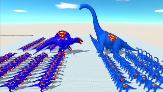 ALL SPIDERMAN SPINO vs ALL SUPERMAN BRACHIO DEATH FALL - Animal Revolt Battle Simulator screenshot 1