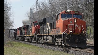 RAILREEL Triple Trains CN Woodstock Ontario April 9 2024