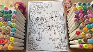 Satisfying Coloring with Markers 🌸💜 Chibi Girl vs Bratz Doll Coloring Page