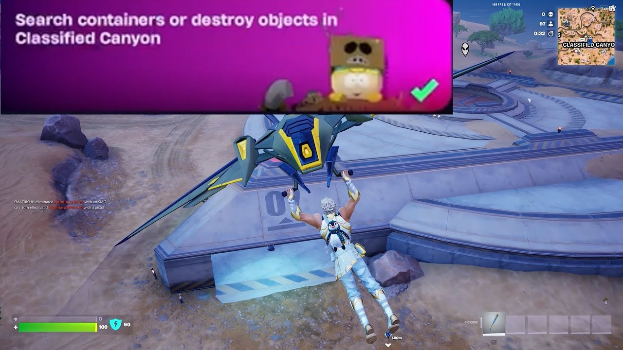Search containers or destroy objects in Classified Canyon Fortnite
