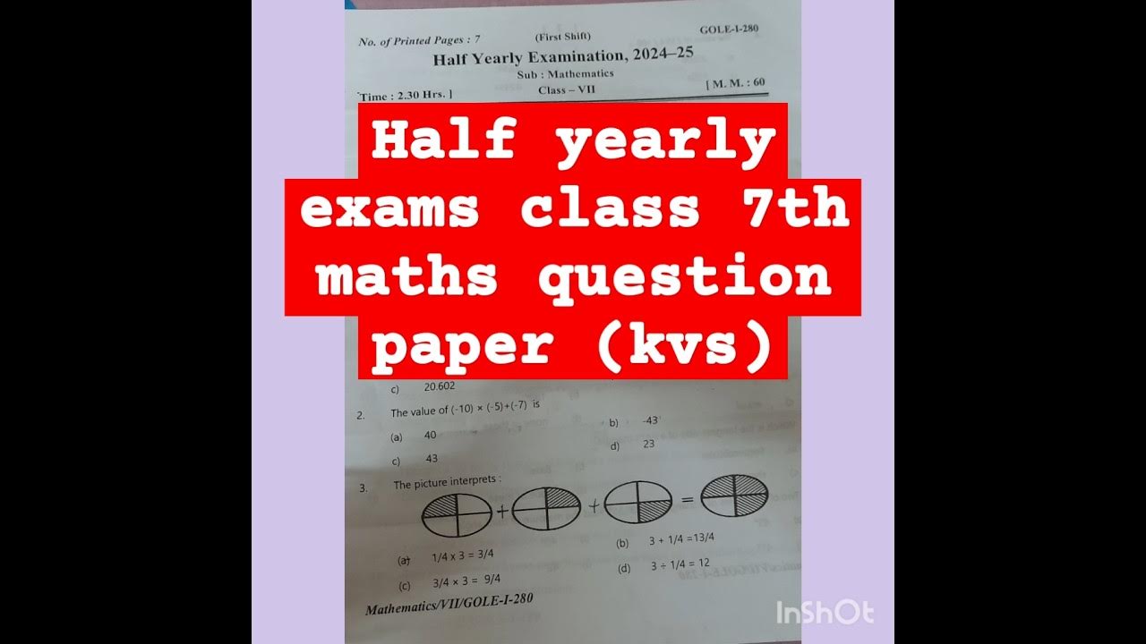 Class 7 half yearly exams question paper maths of kvs questionpapers