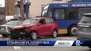 Stolen car crashes into Milwaukee County bus