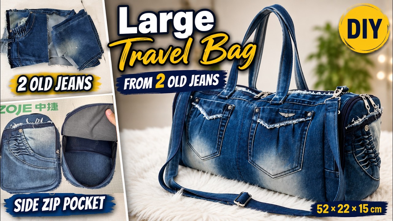 DIY Large Travel Bag From 2 Old Jeans | Easy Denim Upcycling