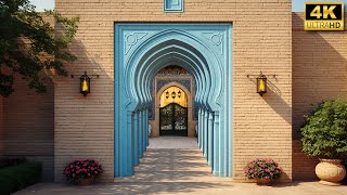 4K Royal Blue Arch Corridor Walkthrough | Islamic Architecture | Slow Cinematic Camera Move