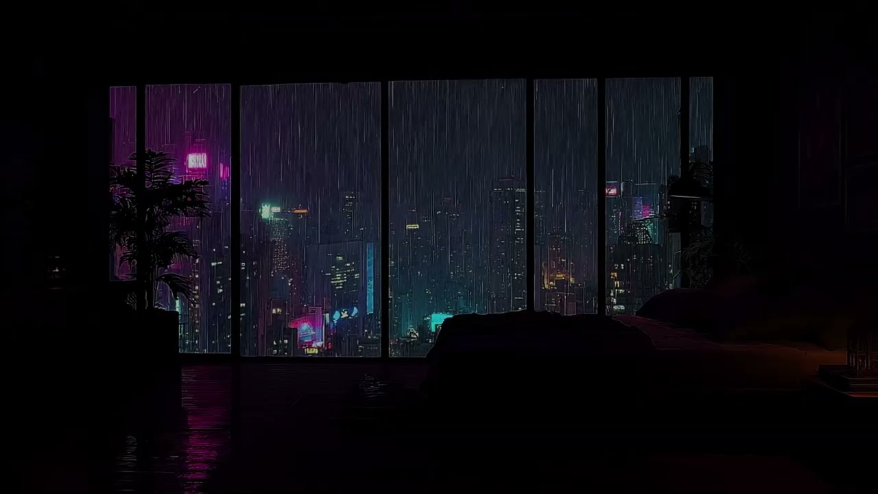 Luxury NYC Rain Ambience 🌧️ Cozy Bedroom, Neon Night View & Deep Rain Sounds