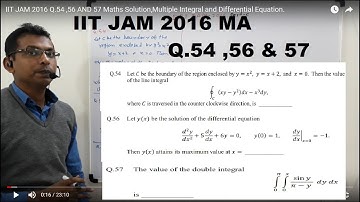 IIT JAM 2016 Q.54 ,56 AND  57 Maths Solution,Multiple Integral and Differential Equation.