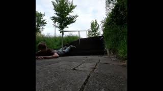 Inline skater grinds handrail then falls forward and faceplants on the ground