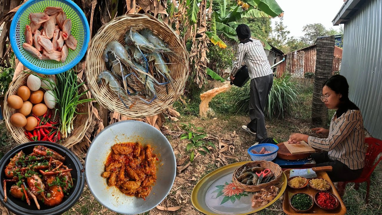 Slow Living Cooking | Chili Stir-Fried Shrimp & Fried Chicken Wings | no music cooking 🍳 
