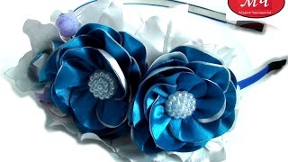 МК ободок с цветами из атласной ленты DIY Ribbon flowers