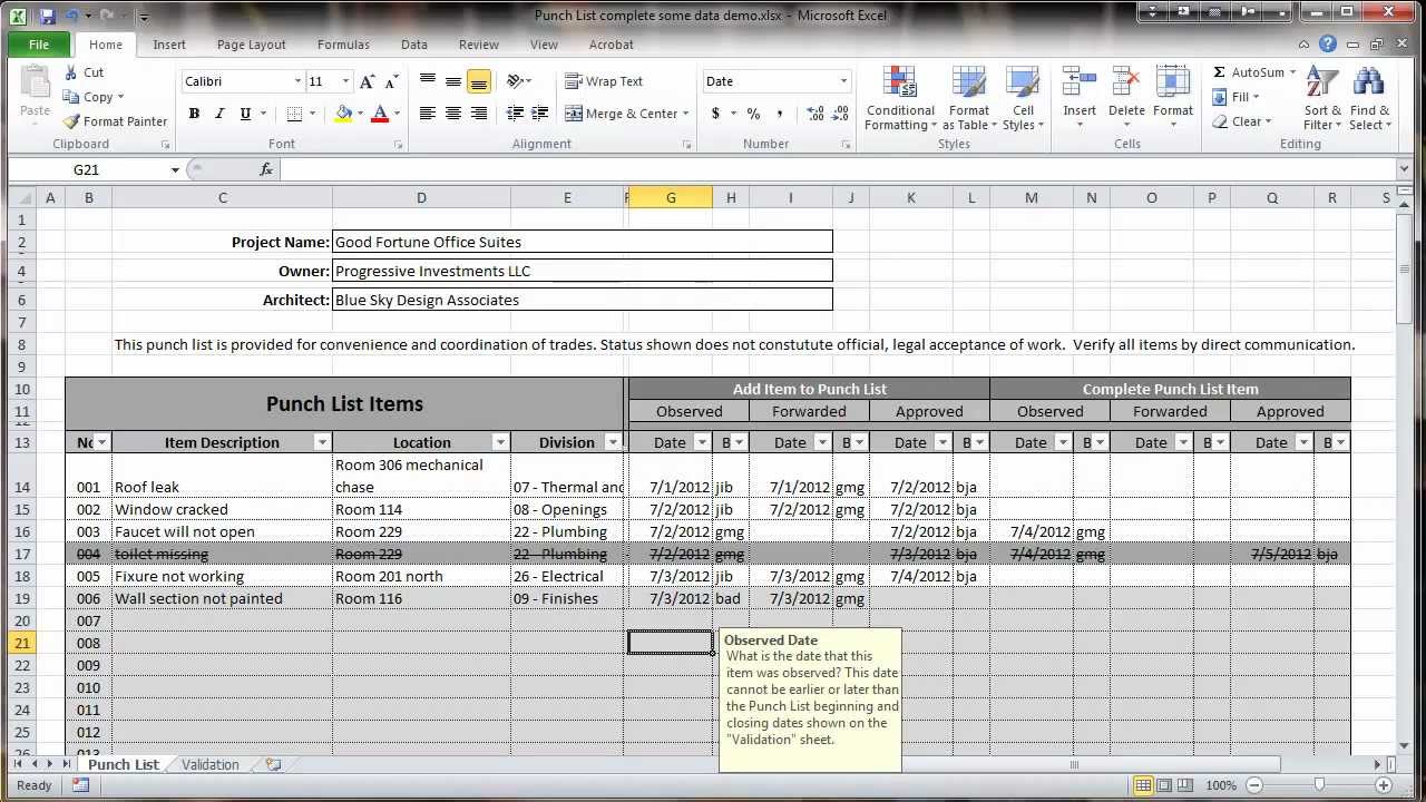 Excel 24 Construction Punch List - Overview Intended For Construction Deficiency Report Template