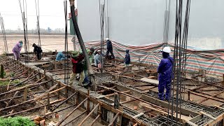 Constructing A Solid Foundation For The House Using Concrete Piles And Beams With Modern Machinery