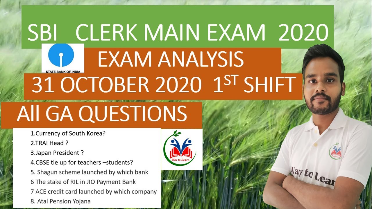 SBI Clerk Main Exam Analysis 2020(31st Oct, Shift 1): Questions asked in GA |Way to learn