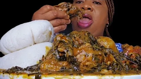 Asmr mukbang bitter leaf soup and semolina fufu   eating sound 