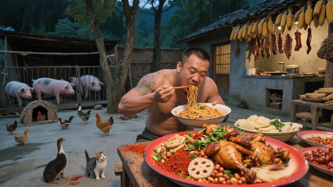 深夜罪恶美学：手撕一盘皮脆肉嫩盐焗鸡，拌匀一碗酱香麻辣拌面，快乐就这么简单粗暴。【孤独的美食咖】