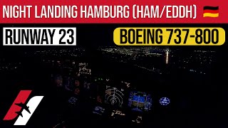 Night Landing In Hamburg Airport Eddhham Boeing 737-800 Pit View 4K