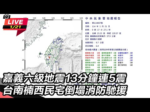 【直播完整版】嘉義六級地震15分鐘連6震 台南楠西民宅倒塌消防馳援｜三立新聞網 SETN.com