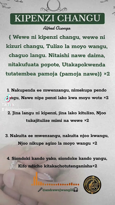 KIPENZI CHANGU | Alfred Ossonga #lyrics #music #foryou #catholic