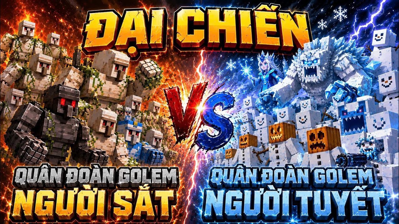 Thử Thách Đại Chiến Quân Đoàn Golem Sắt và Quân Đoàn Người Tuyết Trong Minecraft 🤣