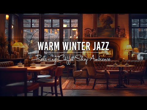 Warm Winter Jazz in Cozy Coffee Shop Ambience ❄☕ Crackling Fireplace & Snowfall for Relaxing, Work