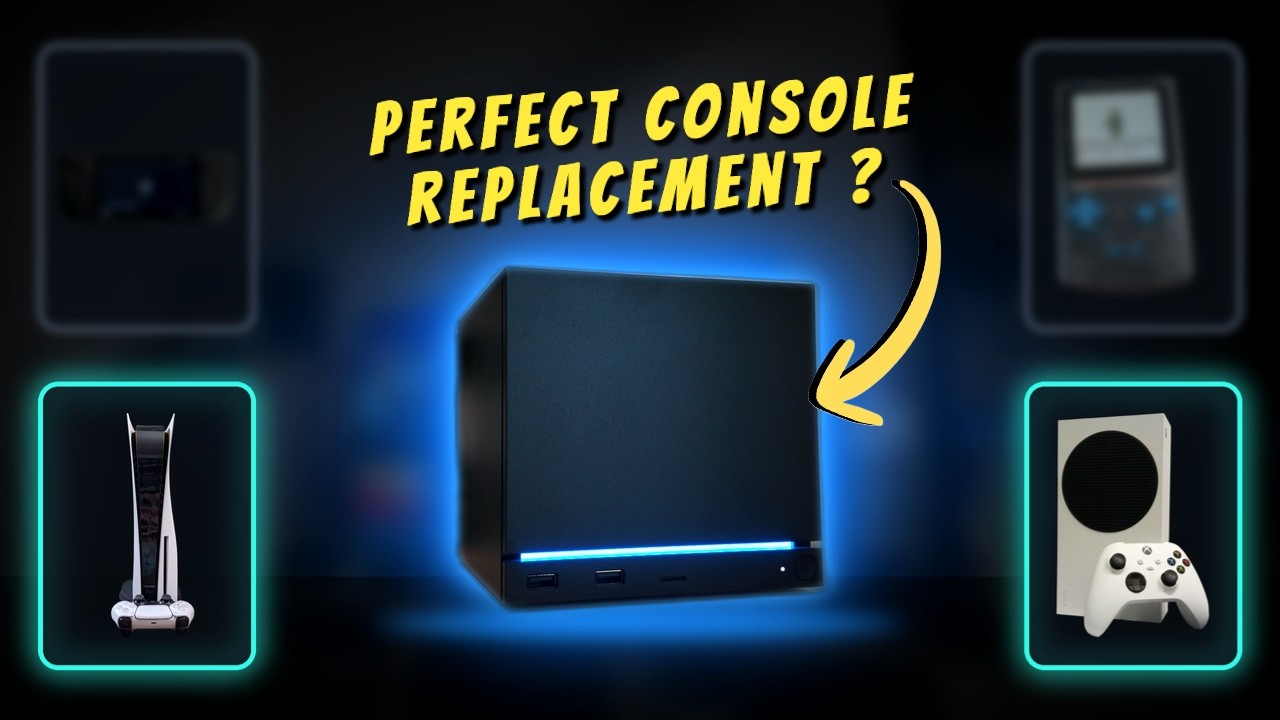 The Steam Machine next to a PS5, Xbox Series S, Steam Deck and Game Boy