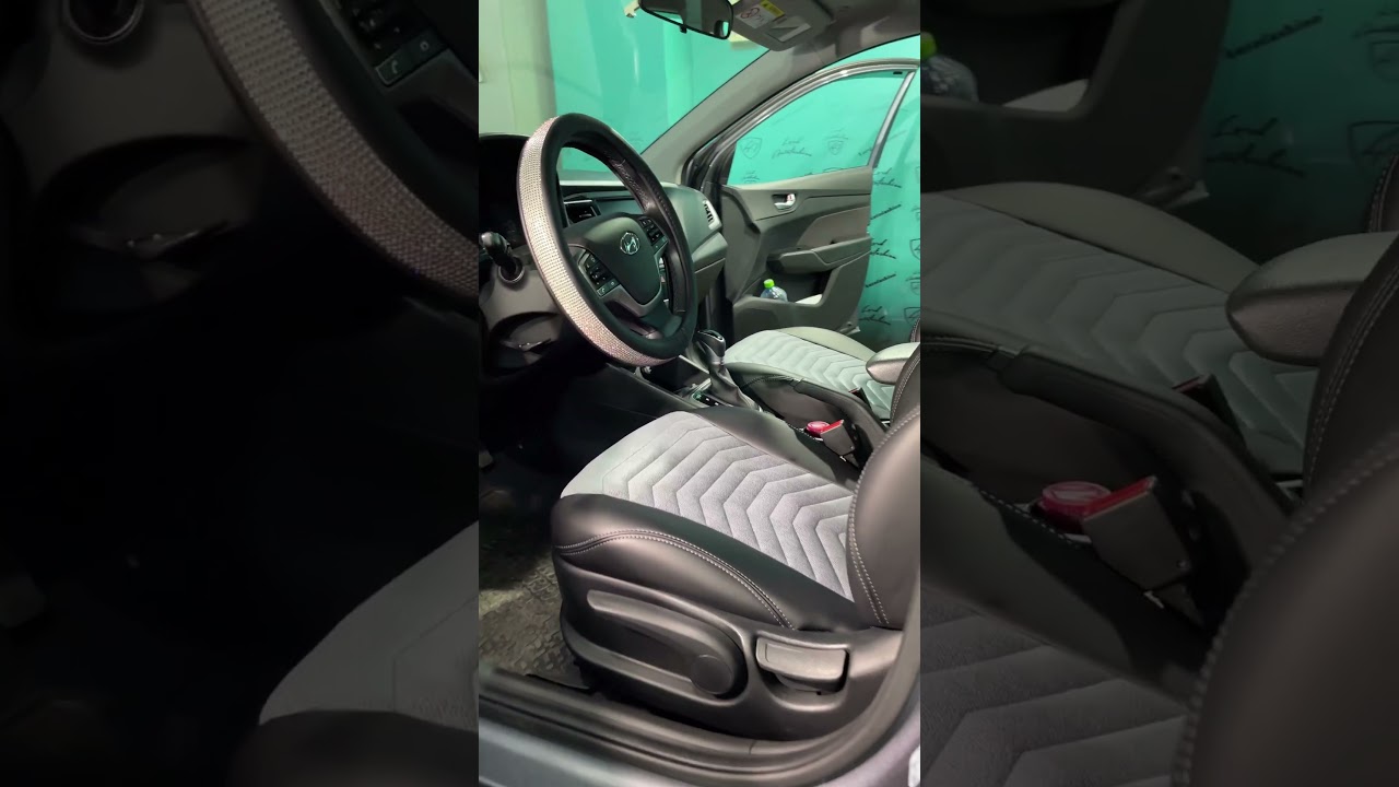 Преображения Hyundai Solaris 2, установка модельных чехлов Байрон Президент (Экокожа + Велюр)