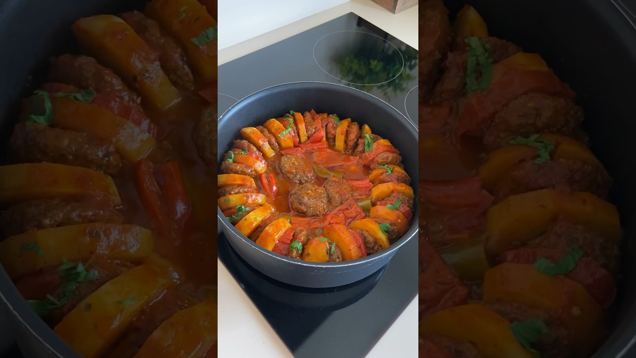Sizi hiç yormayacak,çok pratik tek tava köfte patates kebabı.