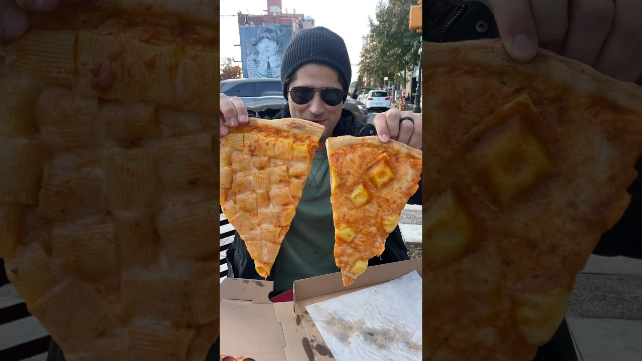 RIGATONI VODKA PIZZA SLICE vs RAVIOLI PIZZA SLICE from Rosa’s Pizza in NYC! 🍝🍕🤤 #DEVOURPOWER