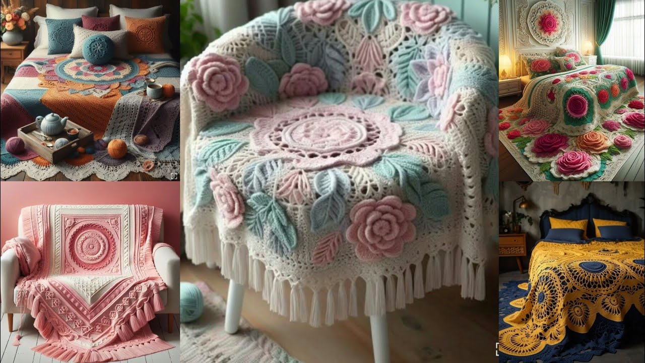 Crochet Bedspread Masterpieces You Must See/ stylish bedsheets crochet chair cover,crochet sofa set