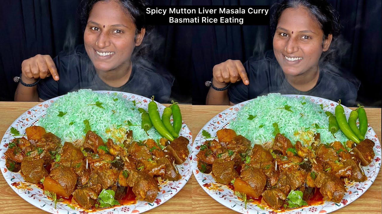 Spicy Mutton Liver Masala Curry, Basmati Rice Eating Challenge | Video 178