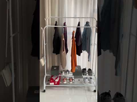 حامل تعليق ملابس بقضيب مزدوج مع 2 ارفف تخزين سفليين اكسبلور ترند استاند