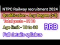 RRB NTPC Railway recruitment 2024 full details explain syllabus #railwayjobs2024 #railwayjobntpc
