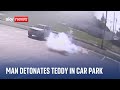 CCTV: Man detonates teddy bear in California car park then drives away