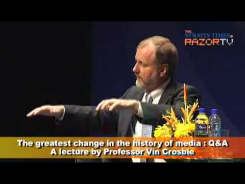 Is the news 'dumbing down'? Question asked during the third annual Media Lecture sponsored by Singapore Press Holdings Foundation. Professor Vin Crosbie answers. Drama Centre, National Library of Singapore. July 14, 2010. www.digitaldeliverance.com (video clip courtesy of Razor TV). Vin Crosbie Vin Crosby Vincent Crosbie Vincent Crosby Tony Tan Digital Deliverance Singapore Press Holdings Newhouse School of Public Communications Greatest Change in the History of Media Greatest Change in Media History Future of Newspapers What is New Media What are New Media User Generated Content Citizen Journalism