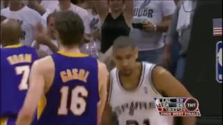 Tim Duncan vs Kobe Bryant 2008 NBA PLAYOFFS GAME 4 : Two futures HOF in action !