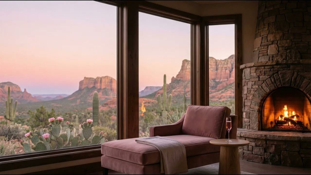 Desert Nature Reading Nook | Fireplace  & Nature Ambience | Relax or Focus (4 Hours)