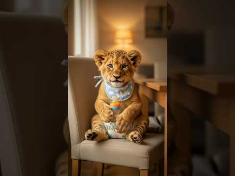 This Lion Cub Is Trying To Drink Milk | #ai #shorts #lion #milk