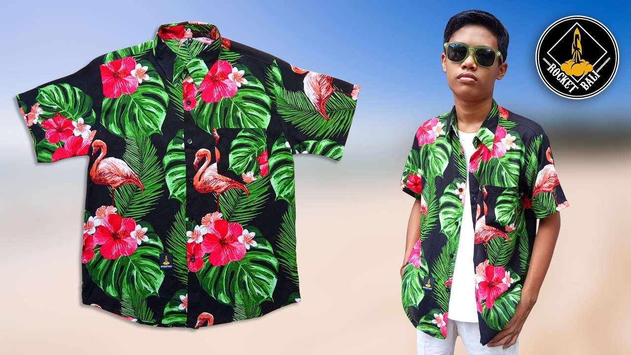  Baju  Pantai  Pria  Motif Flaminggo Brand Rocket Bali 