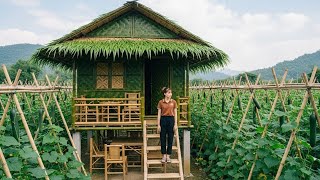 Building A Bamboo Hut In The Field To Guard A Cucumber Farm At Night