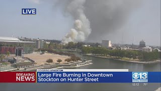Large fire burns in downtown Stockton commercial building