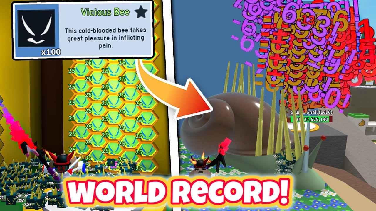 Using 100 Gifted Vicious Bees to Beat the Stump Snail World Record! (Bee Swarm Simulator)