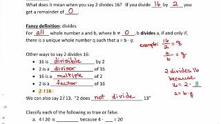 MAT 211 Divisibility Definition 4.1a