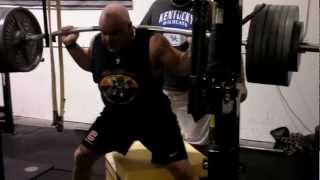 47 YO Scott Emerson Squats 650lbs off 15" Box with Foam Cushion!