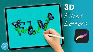 Fill your text in Procreate! Stepbystep tutorial for Debossed text and 3D elements.