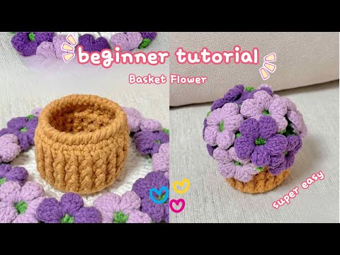 Crochet Basket Flower Bouquet | Crochet Ideas for Beginners