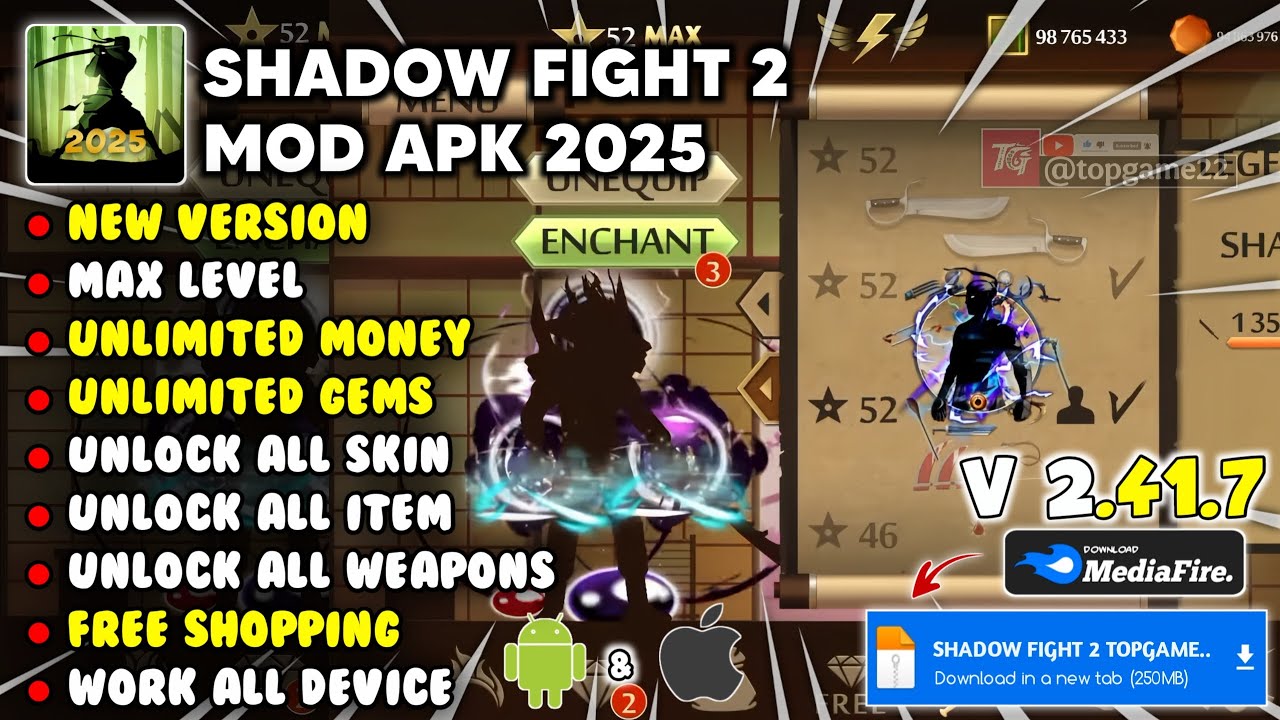 SHADOW FIGHT 2 MOD APK V2.41.7 NEW 2025 - Unlimited Money, Unlimited Energy & Level Max