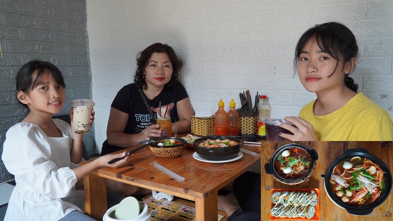 Đi Ăn Mì Cay Tokbokki Kim Bap và Uống Trà Sữa Trà Đào Cam Sả Trà Chanh Con Cá - Gia Đình Vui Vẻ