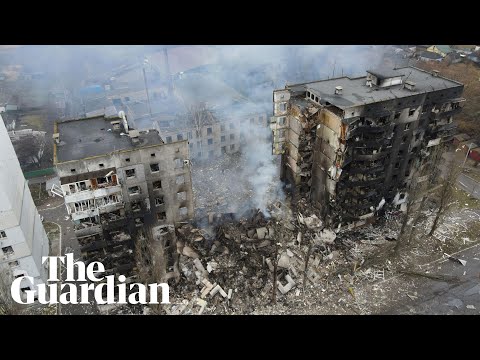 Drone footage shows devastated town near Kyiv