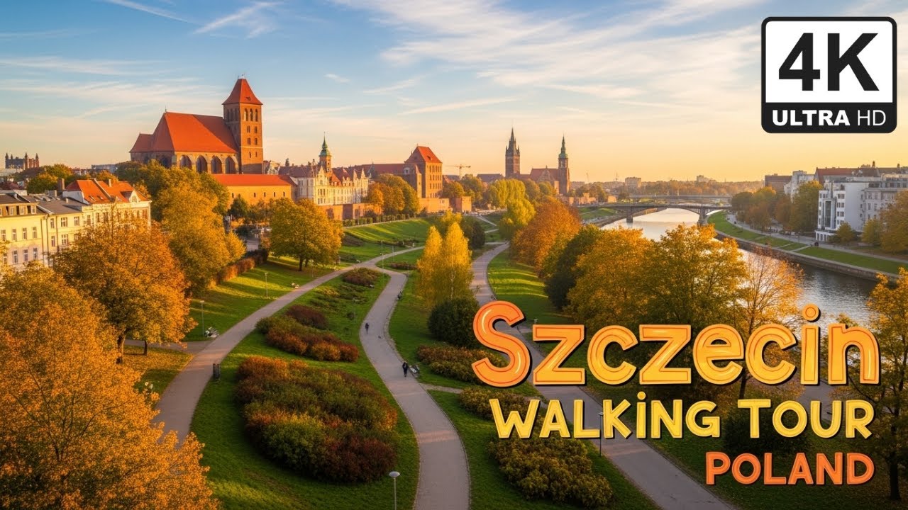 Szczecin Walking Tour Poland: An Atmospheric Autumn Walk on a Cloudy Day | 4K UHD 60fps
