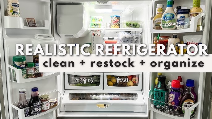 My newly organized fridge! Wish I got more of the bottles with a cork to  put the milk in, but I'm pretty happy with it! :) : r/OrganizationPorn